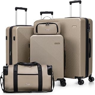 5 Piece Hardshell Luggage Set TSA Lock Spinner Wheels Champagne