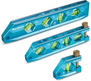 DURATECH 3-Piece Level Tool Set, Magnetic Torpedo Level with V-Groove | 2.5", 6.25", 8" Leveler with 0°/30°/45°/90° Bubbles, Large Viewing Window, Aluminium Alloy Construction, SAE and Metric Scale