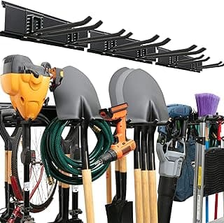 Garage Tool Organizer Wall Mount - 48 inches - Sturdy Storage Rack with Adjustable Hooks, Anti-Rust - Easy Installation, 300lbs Capacity - Garden Tool Organizer (03 Racks & 06 Hooks) | 300 lbs, anti-rust carbon steel, garden tool organizer & storage rack for garage organization, shovels, rakes & tools