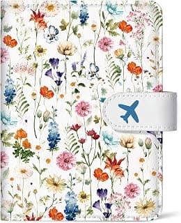 Passport Holder for Travel Essentials, RFID Blocking Leather Cover Wallet with Magnetic Closure, Aesthetic & Cute Passport Book Case for Women and Men - Wildflower