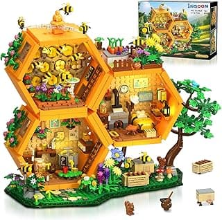 INSOON Bee House Building Set with Lights for Adults, Farm Treehouse Kit | Honey Bee Garden Display Model with Botanical Flower, Collectible Cabin Home Decor Gift for Boys Girls 12+ (1773 PCS)