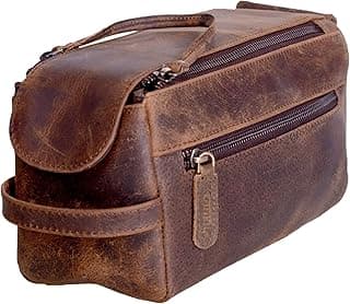 KomalC Buffalo Leather Toiletry Bag for Men & Women, Travel Pouch