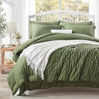 Zzlpp Queen Comforter Set 7 Piece, Green Bed in a Bag Queen Bedding Sets | Seersucker, OEKO-TEX Certified, Down Alternative Comforter with Breathable sheets&pillowcases,Lightweight,All Season