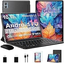 Tablet 2026 Android 15 Tablets with 2.0GHz Octa-Core, 30GB 64GB 2TB Expand, 10 inch Tablet with Keyboard, FHD IPS Display, Gemini AI, 8MP Camera, WiFi 6, 6000mAh, Widevine L1, BT 5.0 -Black