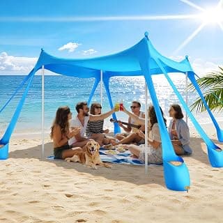 Beach Tent Sun Shelter 10x10FT, UPF 50+ Beach Shade Canopy with 8 Sandbags | 6.6FT Tall, 4 Stability Poles, 8 stakes, Easy Setup, Portable Outdoor Shade for Camping, Fishing, Backyard, Picnics