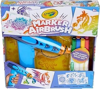 Crayola Marker Airbrush Spray Art Kit, 8 Washable Markers, 5 Stencils | Arts & Crafts Toys for Kids, Birthday, Holiday Gifts for Girls & Boys 6+, Battery-Powered Sprayer Kids Activities
