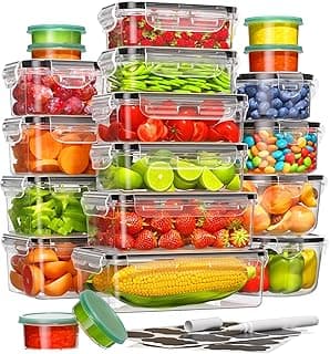 40 Piece Food Storage Containers with Lids(20 Containers & 20 Lids), BPA-Free Plastic Food Containers for Kitchen Storage and Organization, Leak Proof Meal Prep Container, Includes Labels & Pen