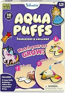 Skillmatics Aqua Puffs Unicorns, Art & Craft Gift for Kids, Paint by Number | DIY Princess Puffy Keychains, Screen-Free, Mess-Free Activity, Creative Kit for Girls & Boys Ages 4, 5, 6, 7, 8, 9, 10