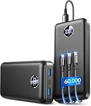 IAPOS Portable Charger 60000mAh, 22.5W PD, 5-Device Power Bank Battery Pack | Fast Charge, 3 Output & 3-in-1 Cable, High-Capacity, LED Display, for iPhone 17/16, iPad, Android, Tablets, Camping/Emergency