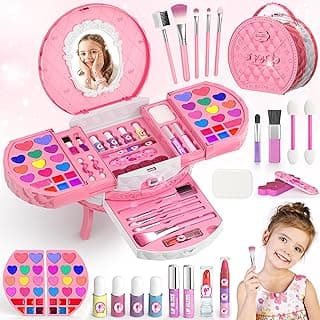PERRYHOME Kids Makeup Kit for Girl, 59 Pcs Washable Real Cosmetic Set, 2026 New Non-Toxic Kids Makeup Set, Toddler Nail Polish Kit, CPF Sustainable Princess Toys & Birthday Gifts for 3-12 Years Old