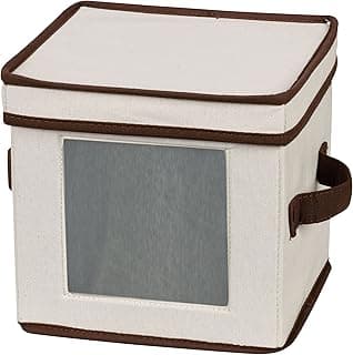 Household Essentials Salad Plate Windowed Panel Storage Chest with 12 Compartments, Cream with Brown Trim