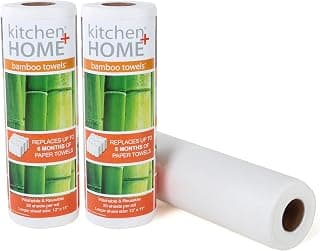 Kitchen + Home Paper Towel Alternative – Heavy Duty Washable Reusable Rayon Towels Made From Bamboo - One roll replaces 6 months of towels! 2 Pack