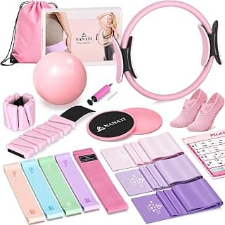 NANATI Pilates Kit, Home Pilates Workout Kit for Women, Pilates Equipment with 14.5" Pilates Ring and Ball, Resistance Bands, Ankle Weights, Sliders & Grip Socks for Home Workouts