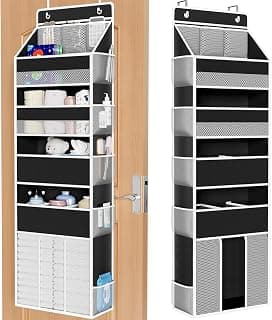 WISELIFE 5-Tier Over the Door Organizer for Nursery Hanging, Black | Multi-Pocket Back of Door Baby Organizer for Diapers, Clothes & Nursery Essentials, Heavy-Duty Large Capacity, 50 Lb Capacity