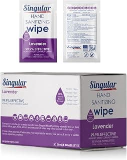 Hand Sanitizing Wipes Travel Size by Singular Wipes – 30ct Individually Wrapped | Lavender Scent, Moisturizing, 70% Alcohol Wipes | Travel, Office, School, Home