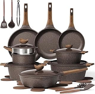 CAROTE 26pcs Pots and Pans Set, Nonstick Cookware Sets | Induction Kitchen Cooking Set, Special Texture Design, Ultra Durable, Easy Food Release, Even Heating, with Frying Pans Set