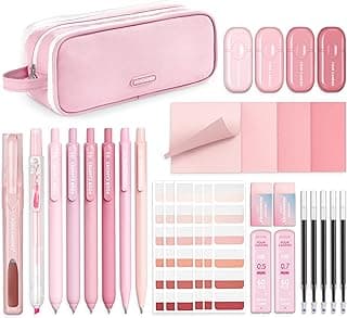 Four Candies Cute Aesthetic Pink School Supplies Kit for Girls | College Supplies and Nursing Essentials Pens, Highlighters, Mechanical Pencils, Sticky Notes for Students, Journaling