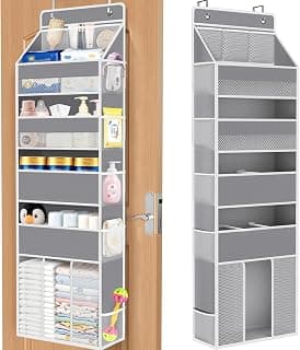 WISELIFE 5-Tier Over the Door Organizer for Nursery Hanging, Gray | Multi-Pocket Back of Door Baby Organizer for Diapers, Clothes & Nursery Essentials, Heavy-Duty Large Capacity, 50 Lb Capacity