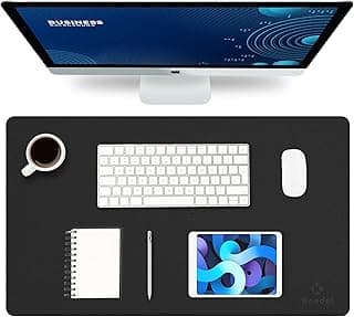 K KNODEL Small Office Desk Mat, Leather Mouse Pad (23.6"x13.8", Black) | Desk Pad, Keyboard Pad, Computer and Laptop Mat, Desktop Protector and Cover, Writing Pad and Blotter for Home Office