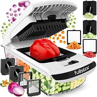 Fullstar Pro Original Vegetable Chopper & Spiralizer, Kitchen Prep Tool | 4 in 1 Veggie Slicer, Onion & Fruit Cutter with Sharp Stainless Steel Blades & Container, All-in-One Food Prep Tool (White)