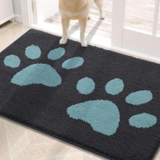 Buganda Dog Door Mat for Muddy Paws 30x20, Absorbent Doormat for Inside | Dark Grey and Blue, Dirt Trapper, Rubber Backing, Machine Washable Mud Mat for Dogs, Low-Profile Front Entrance Door Mat