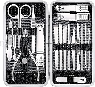 Yougai Manicure Set 18Pcs Stainless Steel Nail Clippers Set with Case Black | Professional Manicure Kit, Fingernail Toenail Cutters for Men & Women, Pedicure Kit Foot Care, Gift for Family & Friends