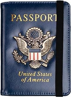 TOURSUIT RFID Blocking Passport Holder, Leather Travel Wallet, Dark Blue | Travel Document Holder Cover Accessories, 3D Metal Badge, For Women Men