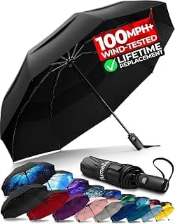 TUMELLA Strongest Windproof Travel Umbrella (Compact, 100MPH Wind-Tested), Light, Portable, One-Handed Use, Automatic Folding Rain Umbrella, Durable, Premium Grip, Fits Car & Backpack