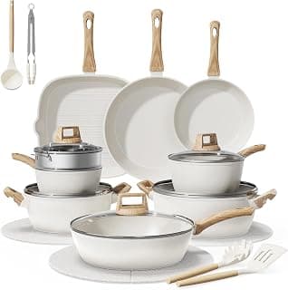 Bazova 24Pcs Pots and Pans Set, Long-Lasting Ceramic Nonstick Cookware Set | Titanium-Reinforced Coating, PFAS-Free, Induction Compatible, Complete Kitchen Cookware Set for Daily Cooking & Family Meals