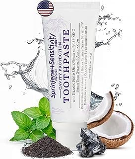 SprinJene Natural Sensitivity Relief Toothpaste – Fluoride Toothpaste for Sensitive Teeth & Cavity Protection – SLS Free with Patented Black Seed Oil & Zinc – Made in the USA (1 Pack)