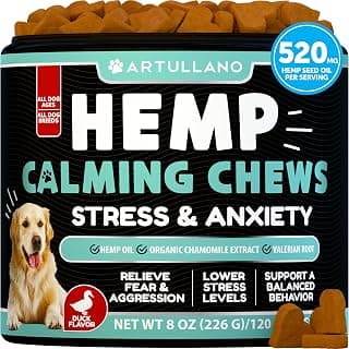 Dog Calming Chews - 120 Treats - Hemp Calming Chews for Dogs for Anxiety | Сalming Treats for Dogs & Puppies - For Storms, Fireworks, Thunder, Anxiety - Dog Calming Treats with Hemp Oil, Melatonin