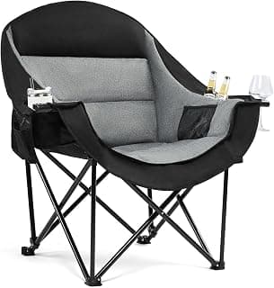 Oversized Camping Chairs for Adults - Heavy Duty Padded Outdoor Camp Chair | Folding Lawn XL Camping Chair with Cup Holder Cooler Pockets for Outside Sports Beach Fishing Portable Supports 500lbs,Black