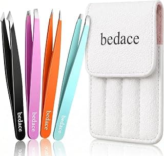 BEDACE Tweezers for Women and Men Facial Hair,Thickened 430 Stainless Steel High Precision and Comfort Slant point Flat Hook tweezer for Eyebrows Ingrown Hair
