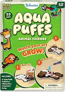 Skillmatics Aqua Puffs Animals, Art & Craft, Paint by Number, Gift for Kids | DIY Puffy Keychains, Screen-Free, Mess-Free Activity, Travel & Creative Kit for Girls & Boys Ages 4, 5, 6, 7, 8, 9, 10
