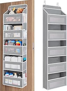 JARLINK Over the Door Organizer for Bedroom, Pantry, Bathroom, 5 Shelf Grey | Anti-Tilt Design, 44 lb Load Capacity, Hanging Door Organizer with 5 Large Capacity Pockets, Behind Door Storage for Nursery