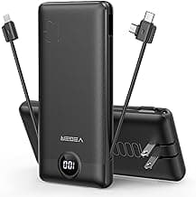 VEGER Portable Charger for iPhone, Power Bank Built in Cable and AC Plug | 10000mAh All in One USB C External Battery Pack, Travel Essentials, Compatible with iPhone, iPad, Samsung, Android, Black