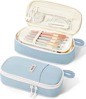 SUNEE Cute Pencil Case, Aesthetic Pen Pouch, Colored Large Pencil Bag with Zipper, Kawaii Stationery Storage and Organizer, School Supplies for Teen and Adult Girls, Blue