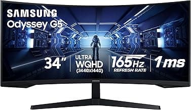 Samsung 34' Odyssey G5 Ultra-Wide Gaming Monitor with 1000R Curved Screen | 165Hz, 1ms, FreeSync Premium, Large Display, Eye Comfort, Multiple Ports, WQHD (LC34G55TWWNXZA)