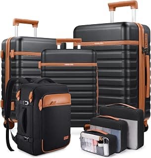 Luggage Sets 7 Piece,Hardside Large Checked Suitcase with Backpack Set