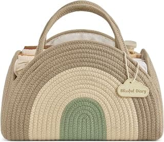 Blissful Diary Diaper Caddy Organizer, Woven Cotton Rope, Natural Rainbow | Large Storage Basket with Removable Dividers, Gift for Baby Shower, Newborn Boy & Girl Essentials, Baby Registry Must Have