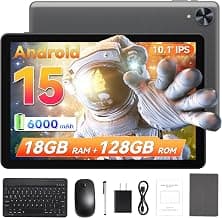 2026 Android 15 Tablet with Keyboard 10.1 Inch, 18GB RAM 128GB, WiFi, Gray