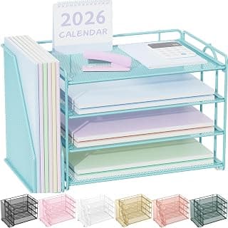 Spacrea Desk Organizers and Accessories, Paper Organizer for Desk with File organizer, Desk Accessories & Workspace Organizers for Office Supplies (Blue)