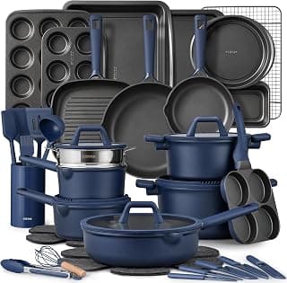 CAROTE 49pcs Pots and Pans Set, Nonstick Cookware Set with Bakeware