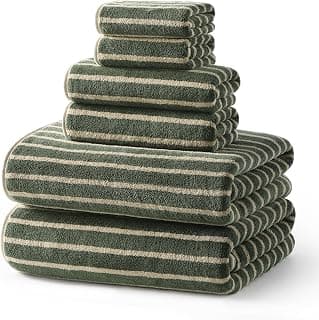 ecolook Striped Microfiber Bathroom Towel Set, Lightweight-Green