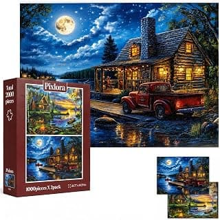 Puzzles for Adults 1000 Pieces, 2 Pack Unique 1000 Piece Lake and Night View Jigsaw Puzzles, Premium Scenic Landscape Puzzles & Nature Theme for Challenging Game Night