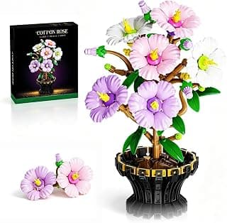 Hibiscus Flower Building Blocks Set, Artificial Flower Building with Vase