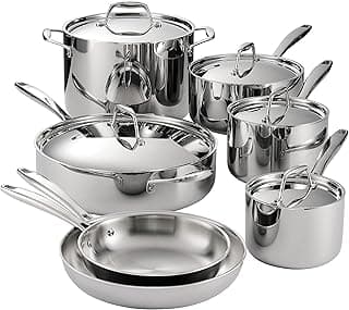 Tramontina Signature Tri-Ply Clad Stainless Steel 12-Pc Pots and Pans Set | Cookware Kitchen Set, Induction-Ready, Dishwasher-Safe, NSF-Certified, Made in Brazil