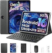 HNVHNV Android 16 Tablet 11 inch Tablets with Keyboard, 34GB+128GB+2TB Expand, 2.2 GHz Octa-Core, 90Hz IPS Display, Gemini AI, 8000mAh, WiFi 6, GPS, 2-in-1 Tablet with Case, Mouse, Stylus (Black)