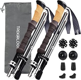 Trekology Trek-Z Cork Grip Collapsible Lightweight Hiking Trekking Poles | Adjustable folding aluminum walking stick for men, women and seniors; foldable, retractable staff for travel and balance