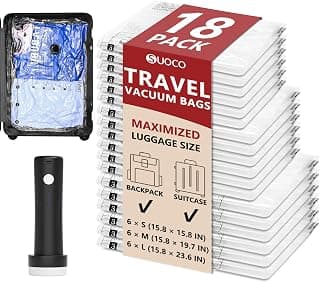 Travel Vacuum Bags for Clothing with Cordless Pump 18 Combo, Clear | Compression Packing Cubes Organizer Storage for Luggage Suitcase, Space Saver Seal Bags for Vacation Cruise
